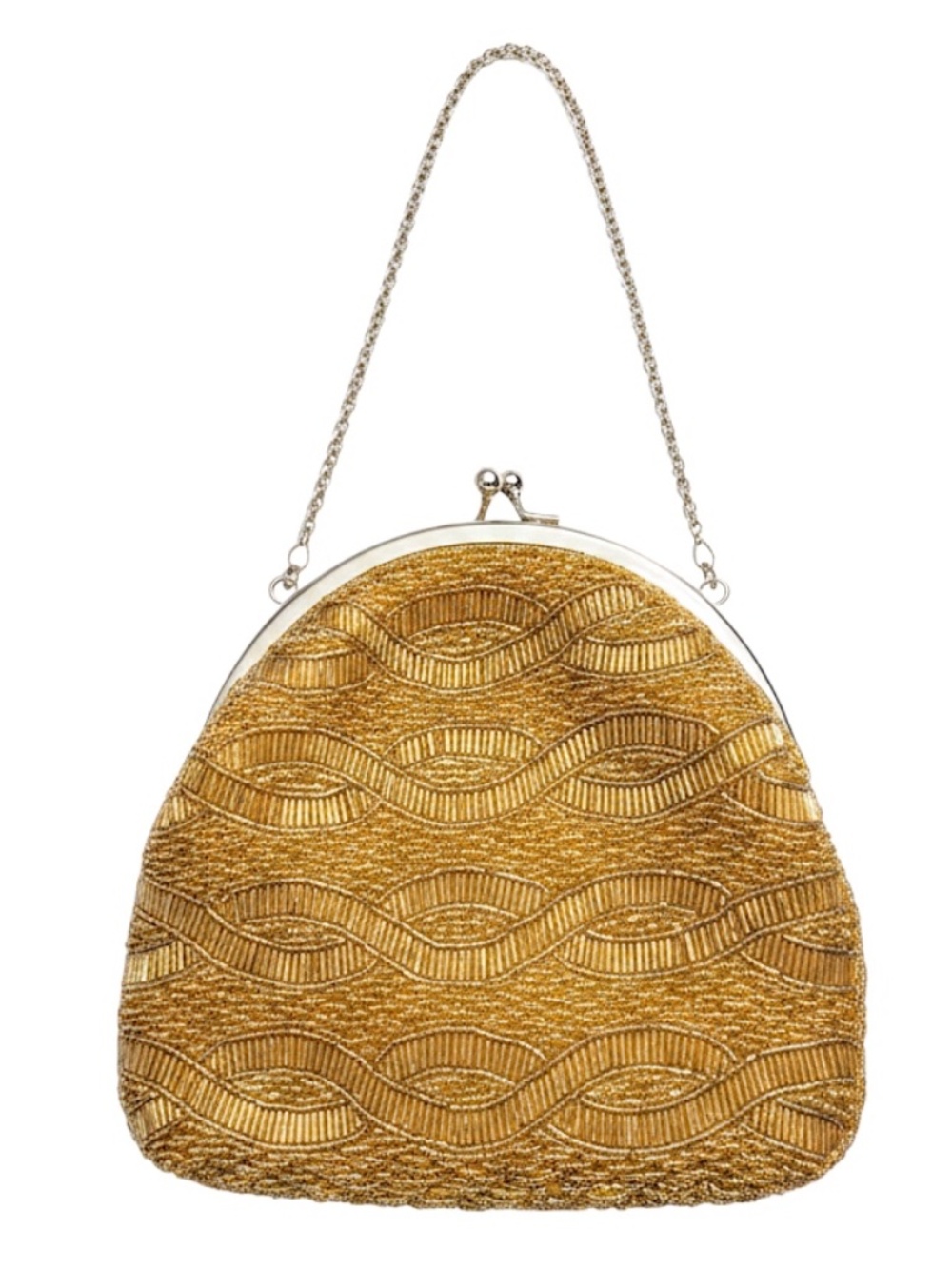 DuVal Vintage Beaded Evening Bag Gold Wave Pattern Elegant Cluch Purse Small